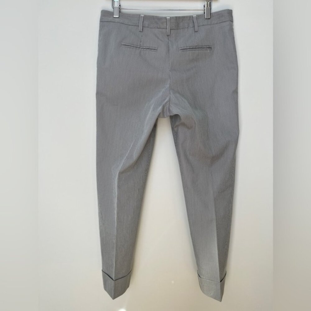 Tara Jarmon Cropped Taper Leg Pants Cuff Very Fine Blue Grey Pinstripe Office